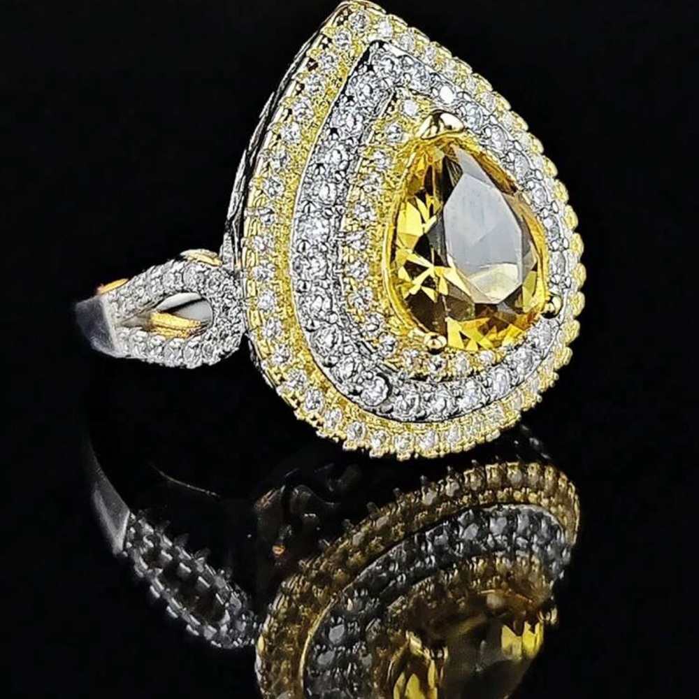 NWT MOONSO LUXURY STUNNING YELLOW CITRINE PEAR SHAPE DESIGN RING Size 8